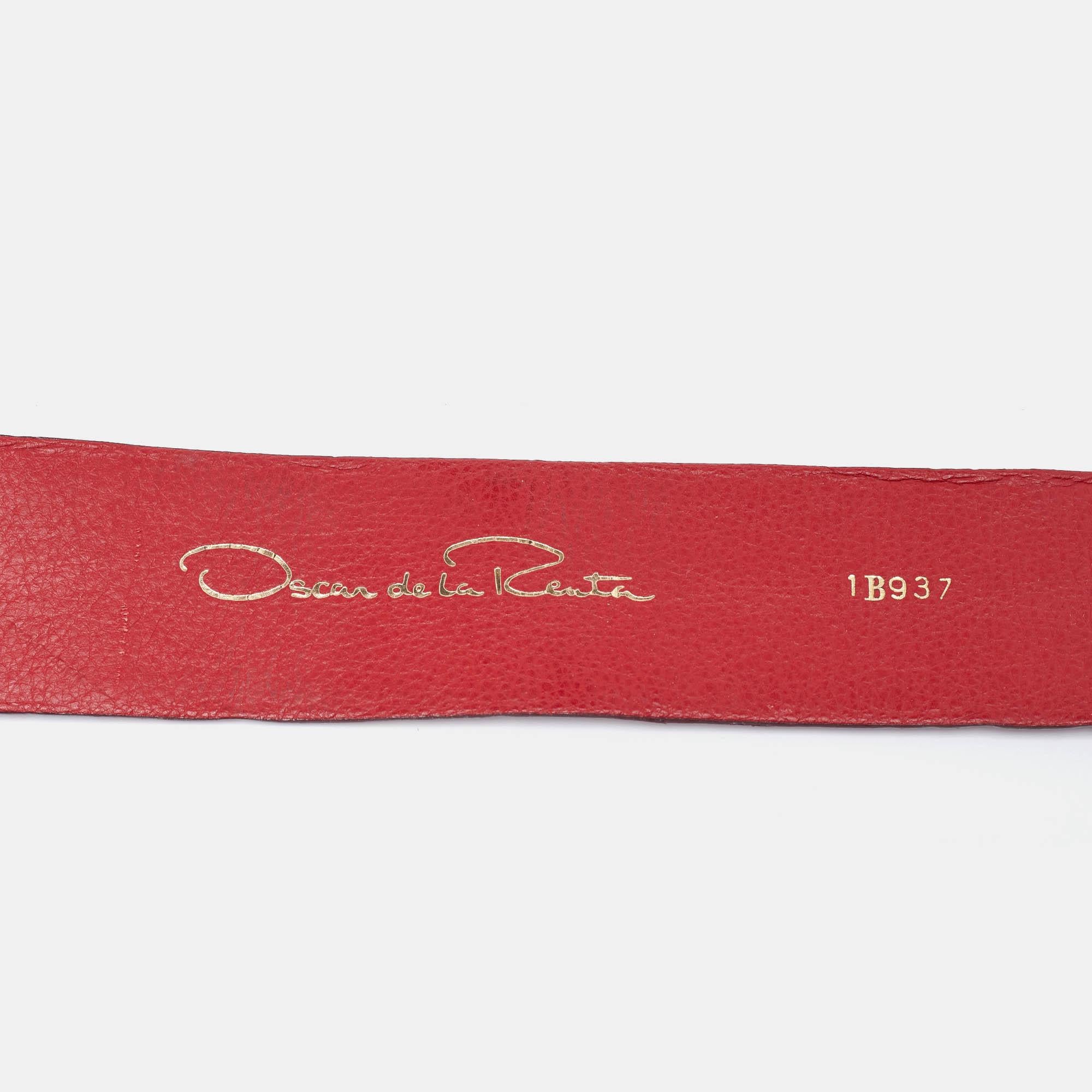 Women's Oscar de la Renta Red Leather Waist Belt Medium For Sale