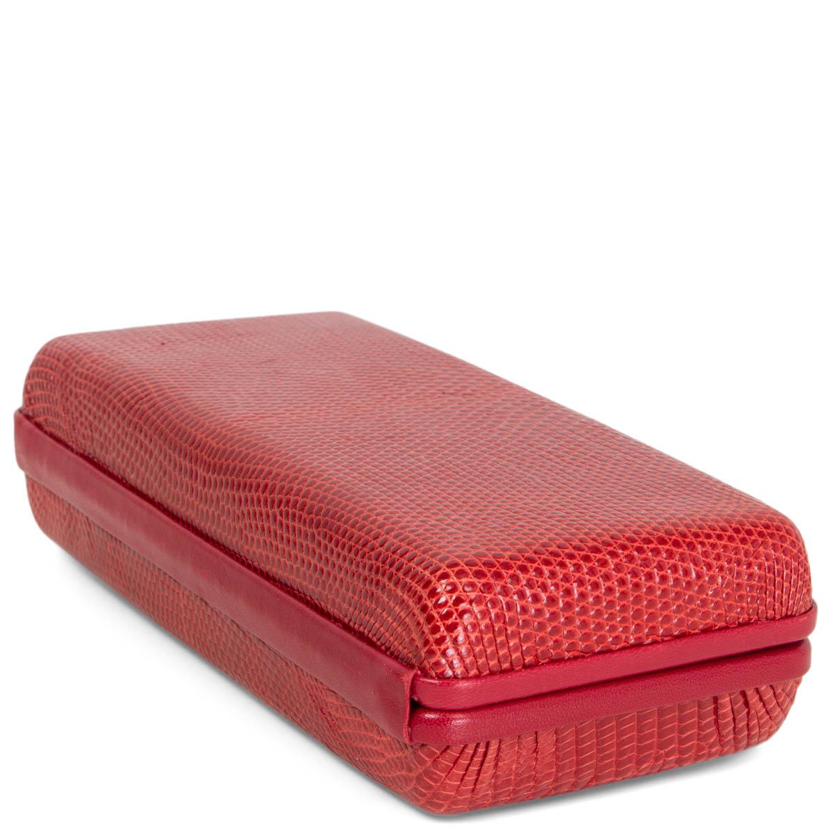 OSCAR DE LA RENTA - Pochette rouge « LIZARD BOX » avec boîte Excellent état - En vente à Zürich, CH