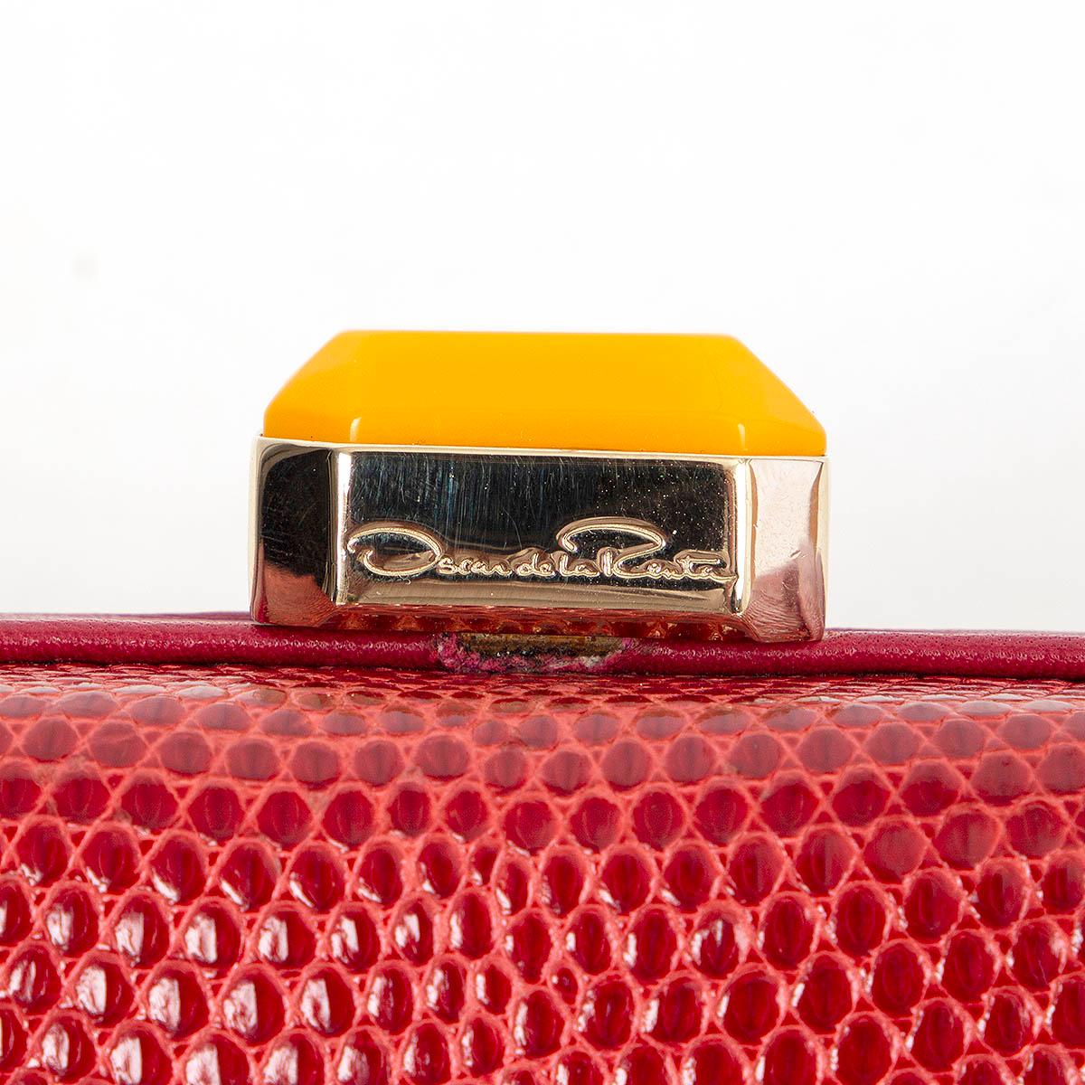 Red OSCAR DE LA RENTA red LIZARD BOX Clutch Bag For Sale