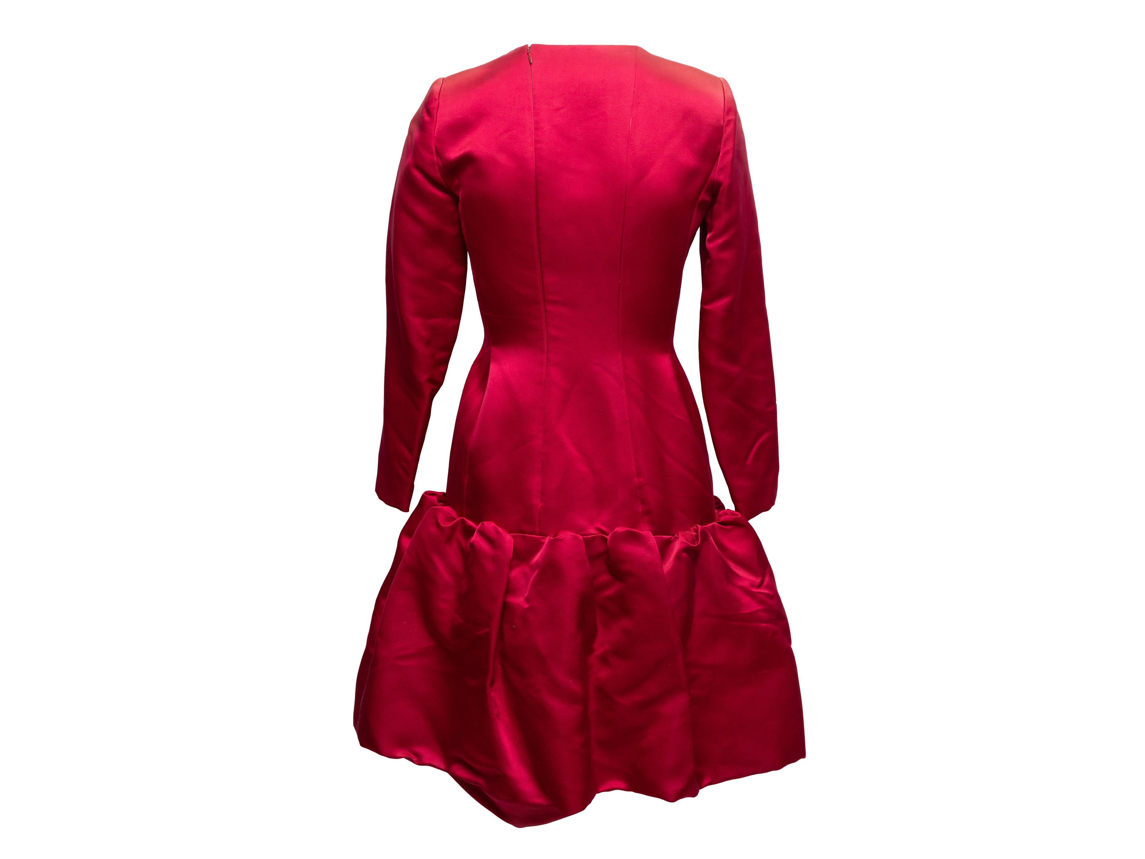 Oscar de la Renta Red Long Sleeve Drop Waist Dress In Good Condition For Sale In New York, NY
