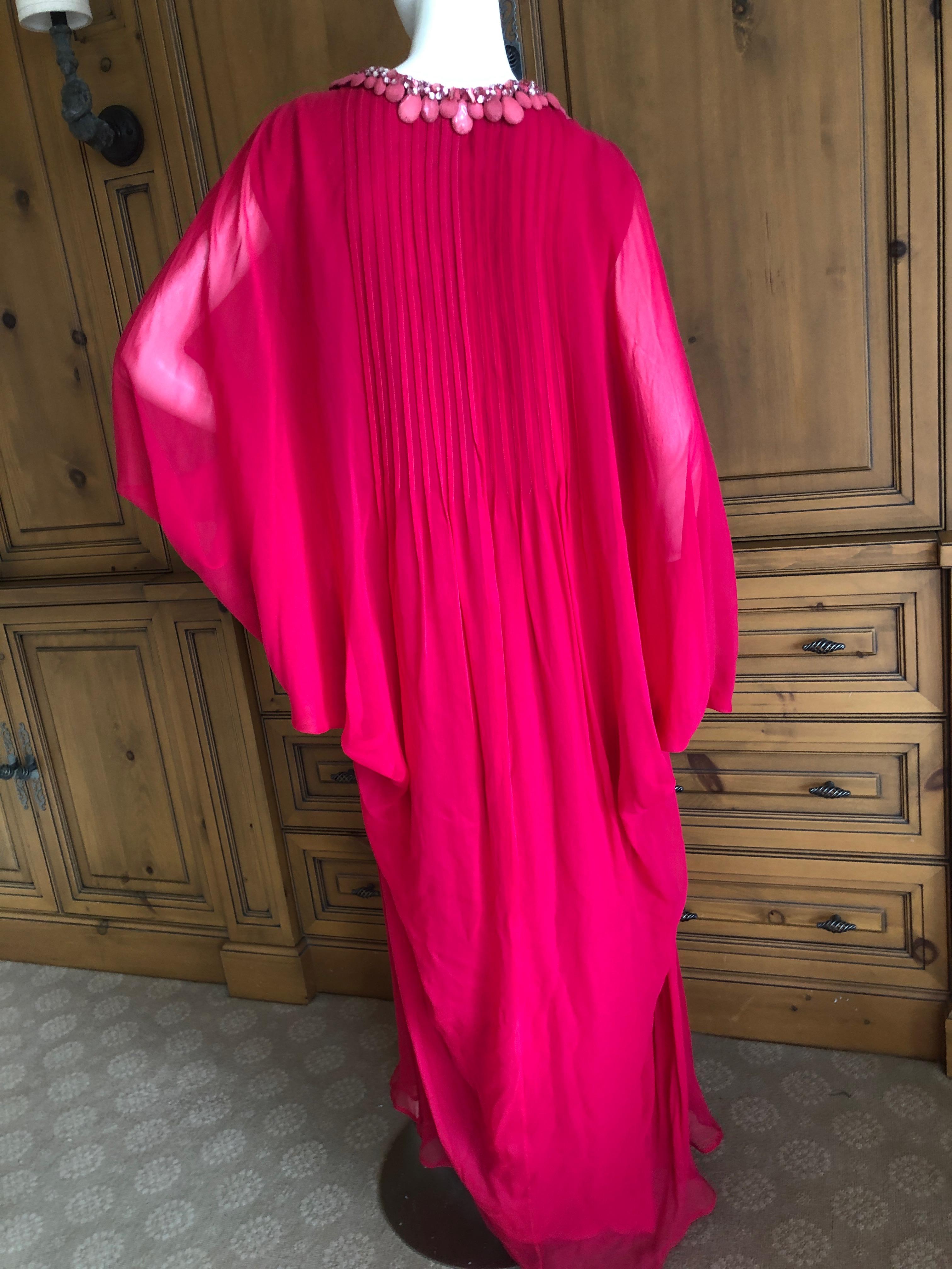 Oscar de la Renta Red Bead Embellished Pleated Silk Chiffon Caftan

This is such a charming piece, please use the zoom feature to see details, there is a sweet necklace at the neckline.
There is no size label , please check the measurements, appx