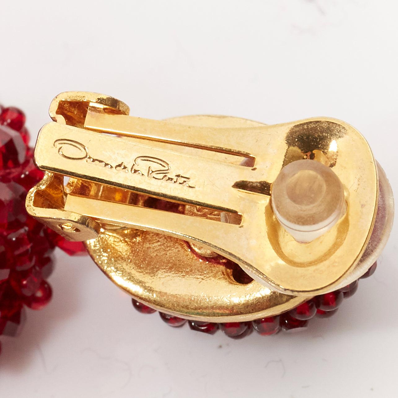 OSCAR DE LA RENTA red pompom beads embellished dangling clip on earrings pair For Sale 3