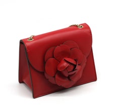 Oscar De La Renta Rote Saffiano Leder Flora Handtasche