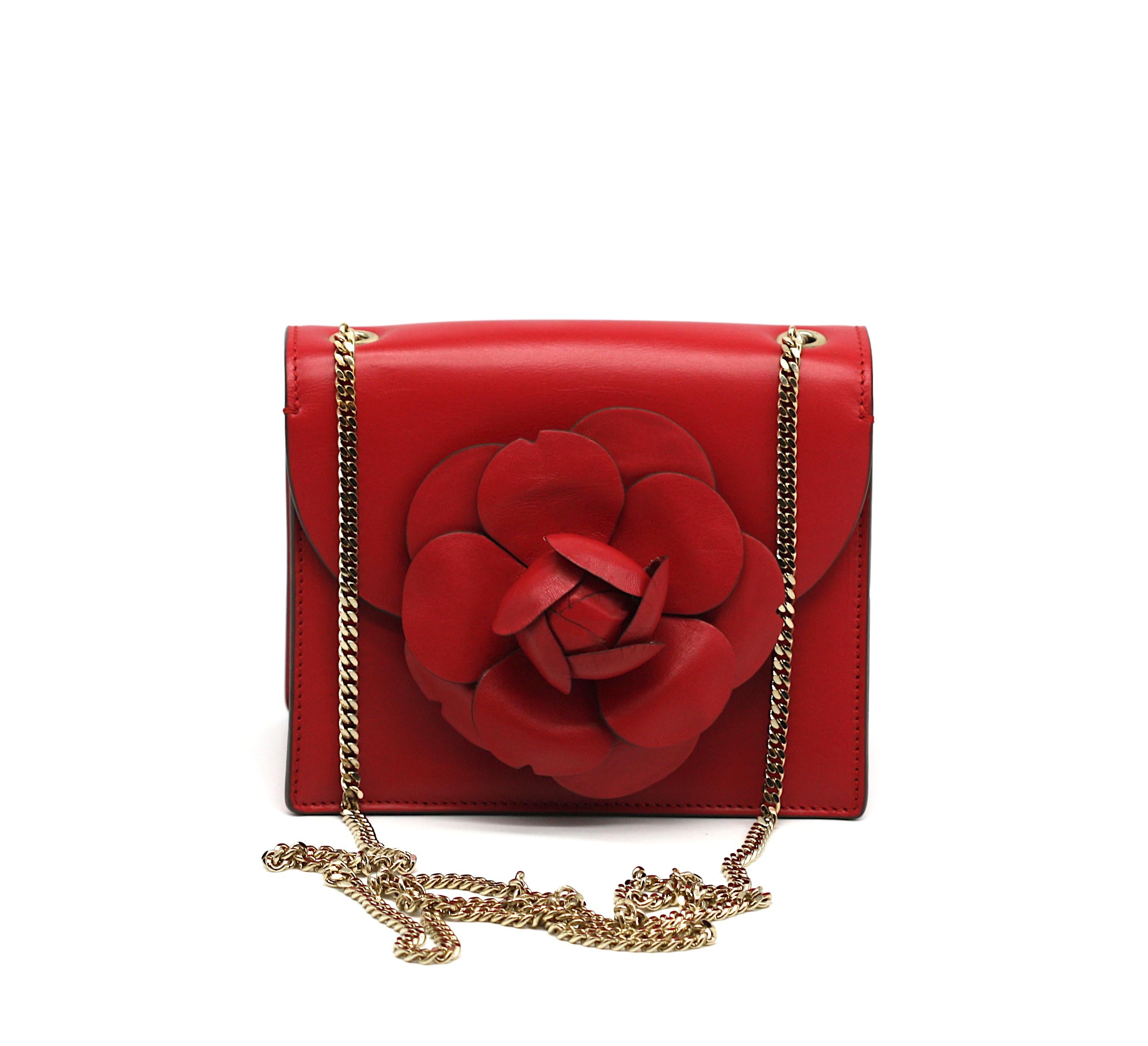 Oscar De La Renta Rote Saffiano Leder Flora Handtasche im Angebot 2
