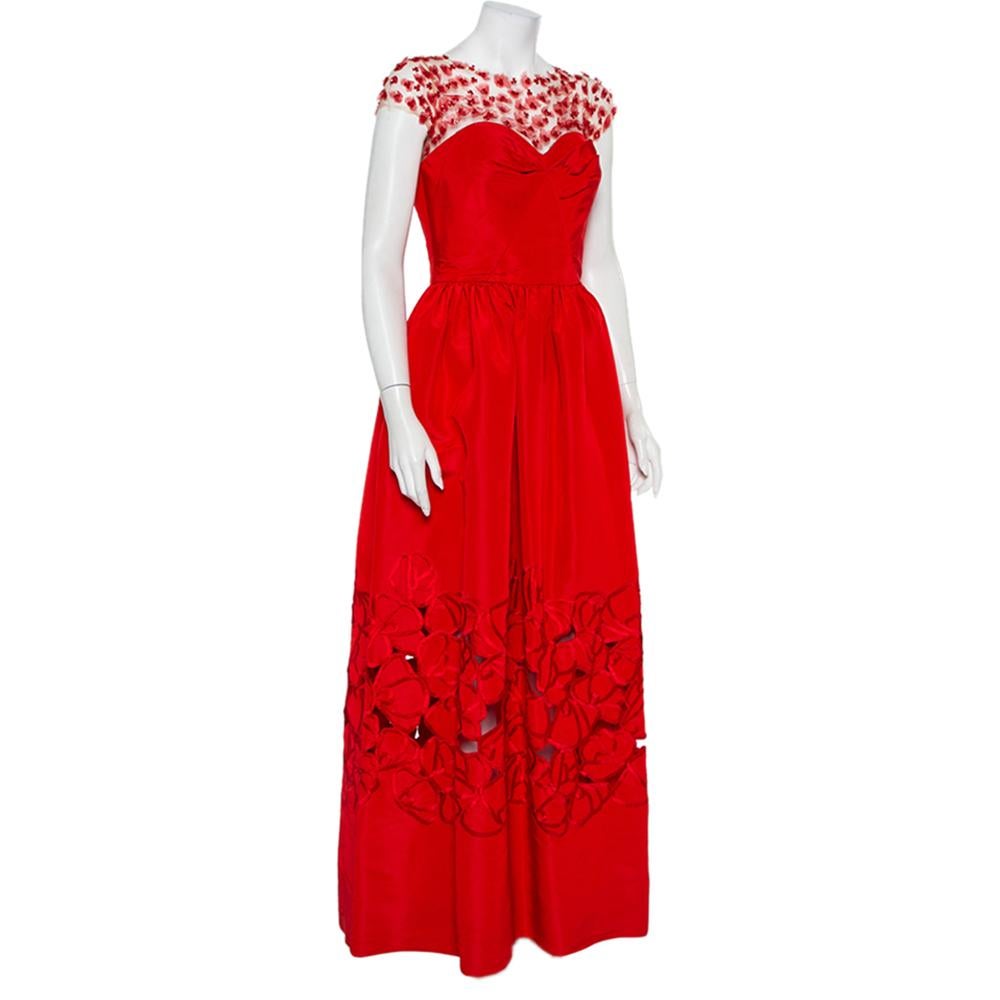 oscar de la renta red floral dress