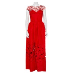 Oscar de la Renta Red Sequin Floral Embellished Cutout Detail Ball Gown L