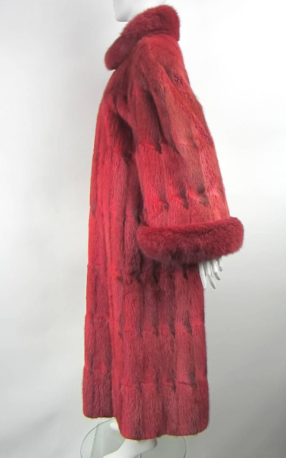 Oscar De La Renta Red Sheared Mink Fur and Fox Full Length Coat at ...