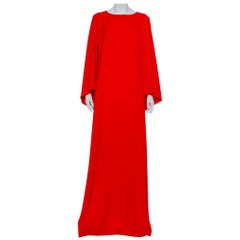 Oscar de la Renta Red Silk Crepe Cape Detail Gown M