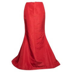 Oscar de la Renta Red Silk Faille Maxi Skirt M