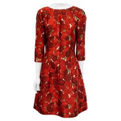 Oscar de la Renta Red Silk Print 3/4 Sleeve Dress - Sz 8 Oscar de la Renta Red Silk Print 3/4 Sleeve Dress - Sz 8