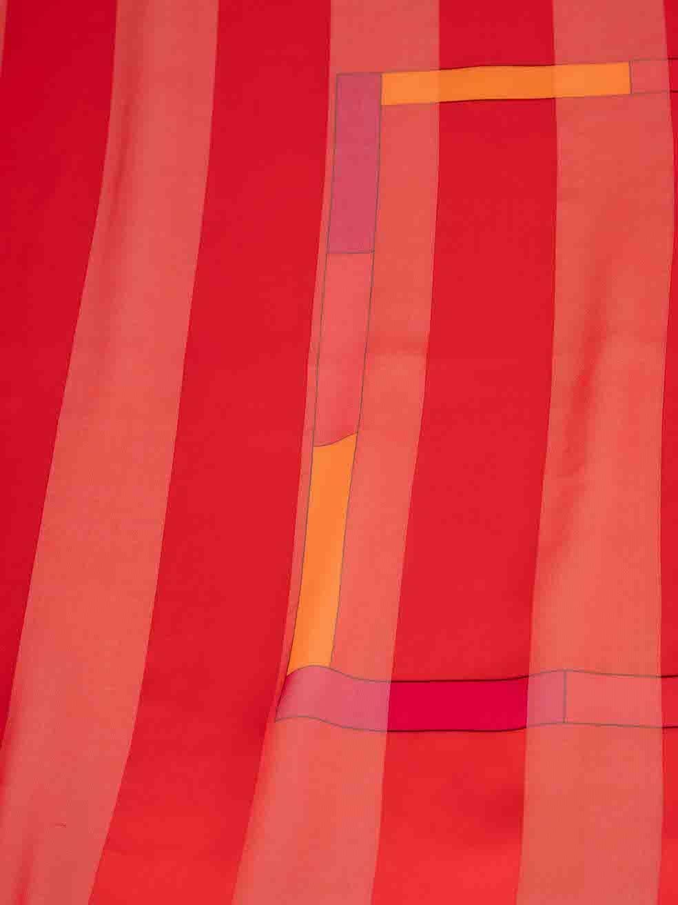 Oscar de la Renta Red Stripe Pattern Square Scarf In Excellent Condition For Sale In London, GB