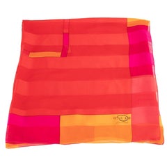 Oscar de la Renta Red Stripe Pattern Square Scarf