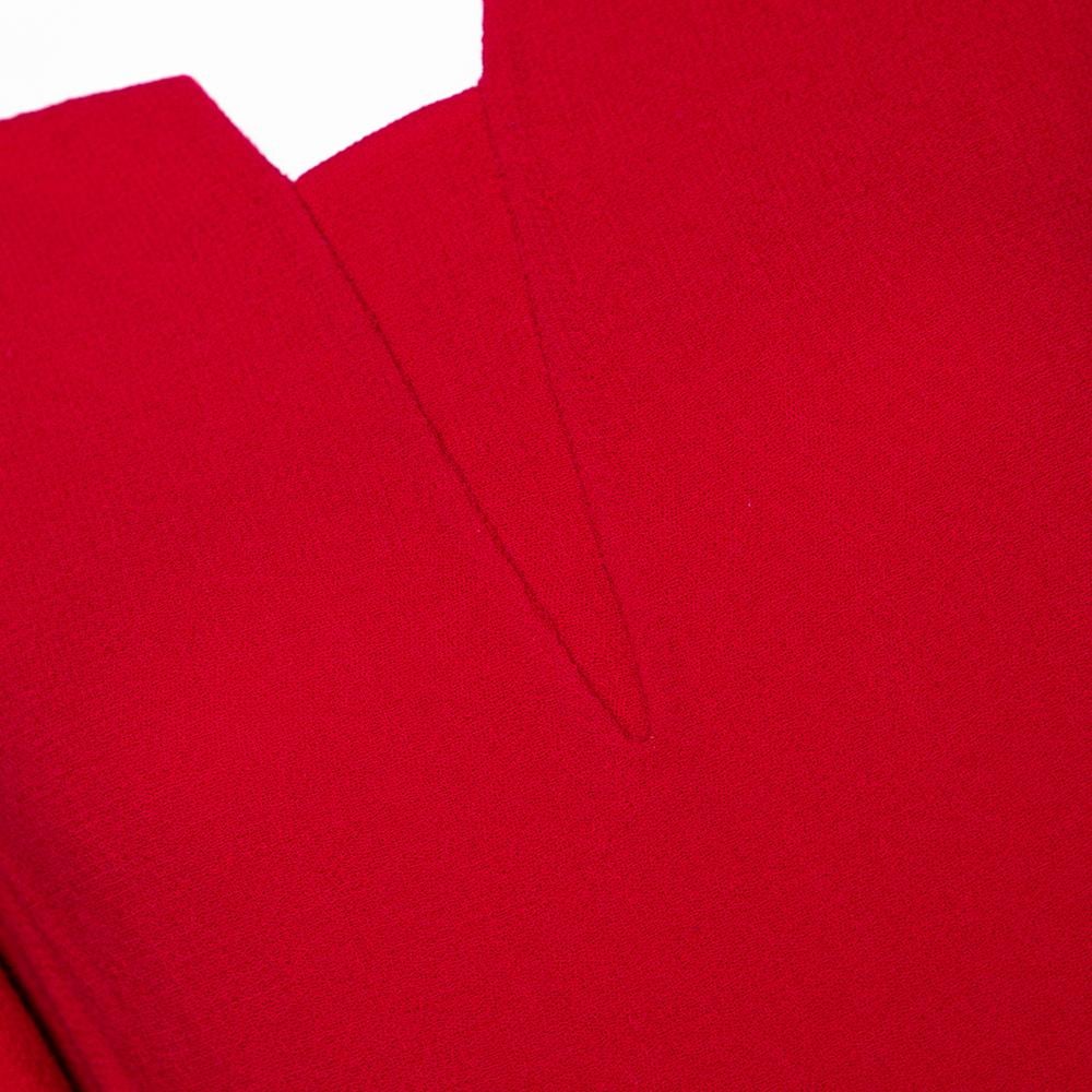 Oscar de la Renta Red Wool Crepe Balloon Sleeve Midi Dress M In Good Condition In Dubai, Al Qouz 2