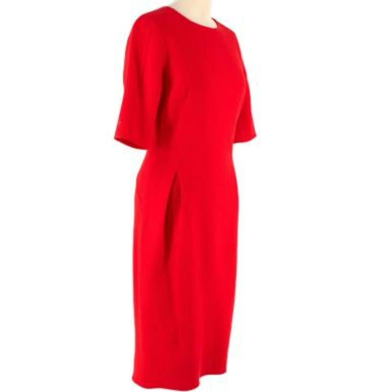 Oscar de la Renta Red Wool Crepe Midi Dress In Excellent Condition For Sale In London, GB