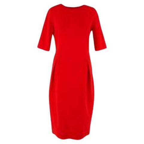 Oscar de la Renta Red Wool Crepe Midi Dress For Sale