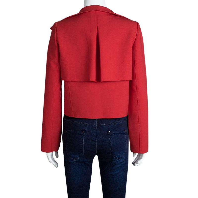 Oscar de la Renta Red Wool Open Front Cropped Jacket M In New Condition In Dubai, Al Qouz 2