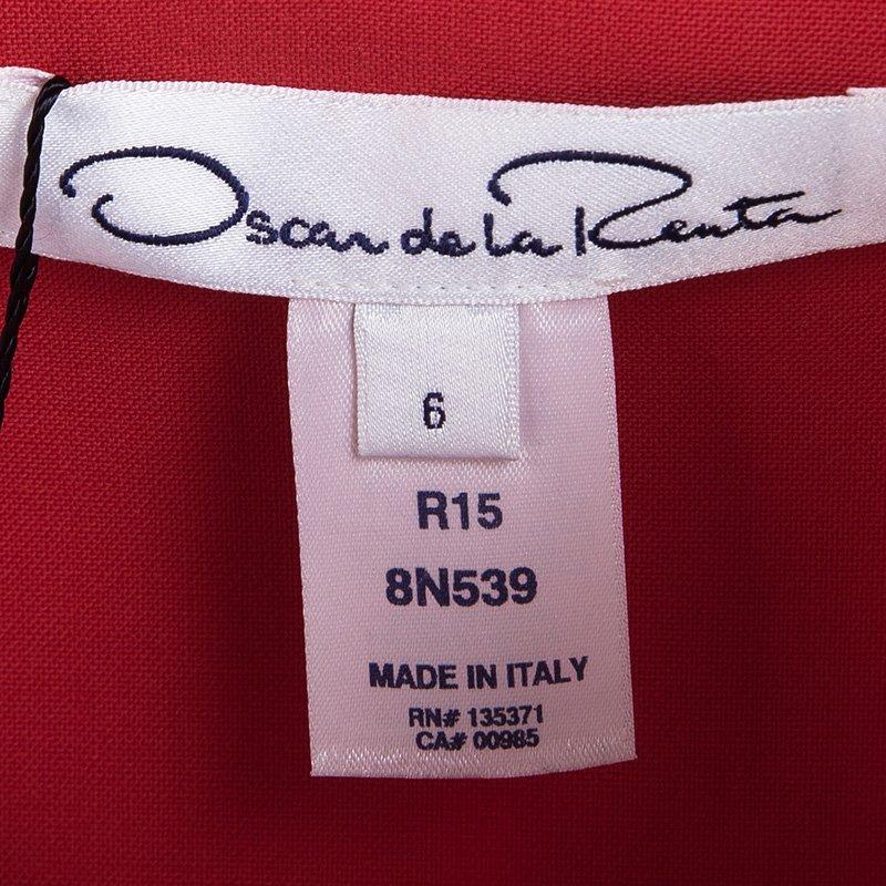 Oscar de la Renta Red Wool Open Front Cropped Jacket M 1