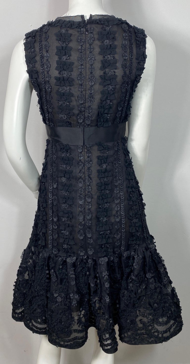Robe De Cocktail Oscar De La Renta En Soie Noire Sans Manches - Taille 8 - Très Bon état