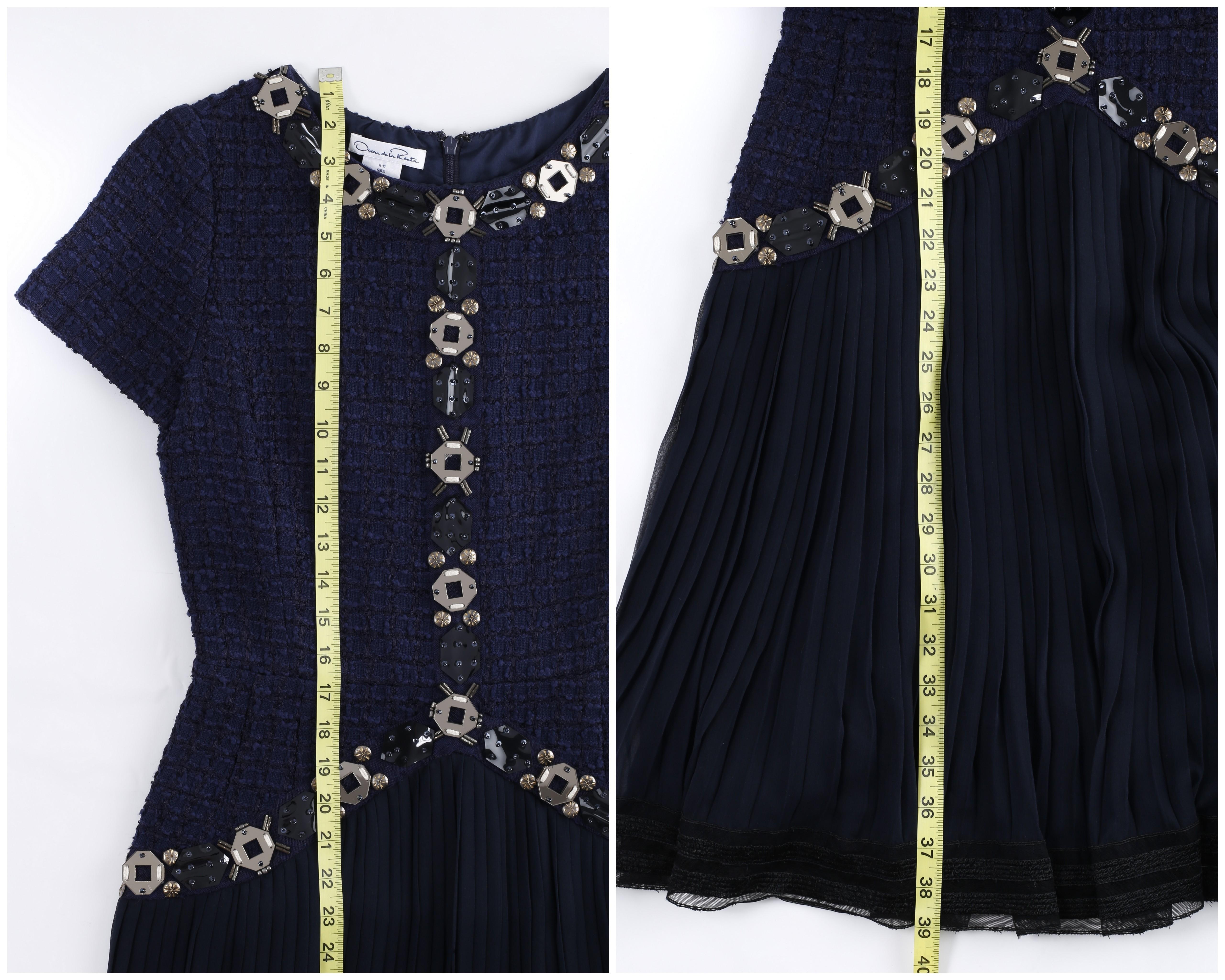 Oscar De La Renta Resort 2010 Blaues verziertes Tweed Fit & Flare plissiertes Kleid 4 im Angebot 4