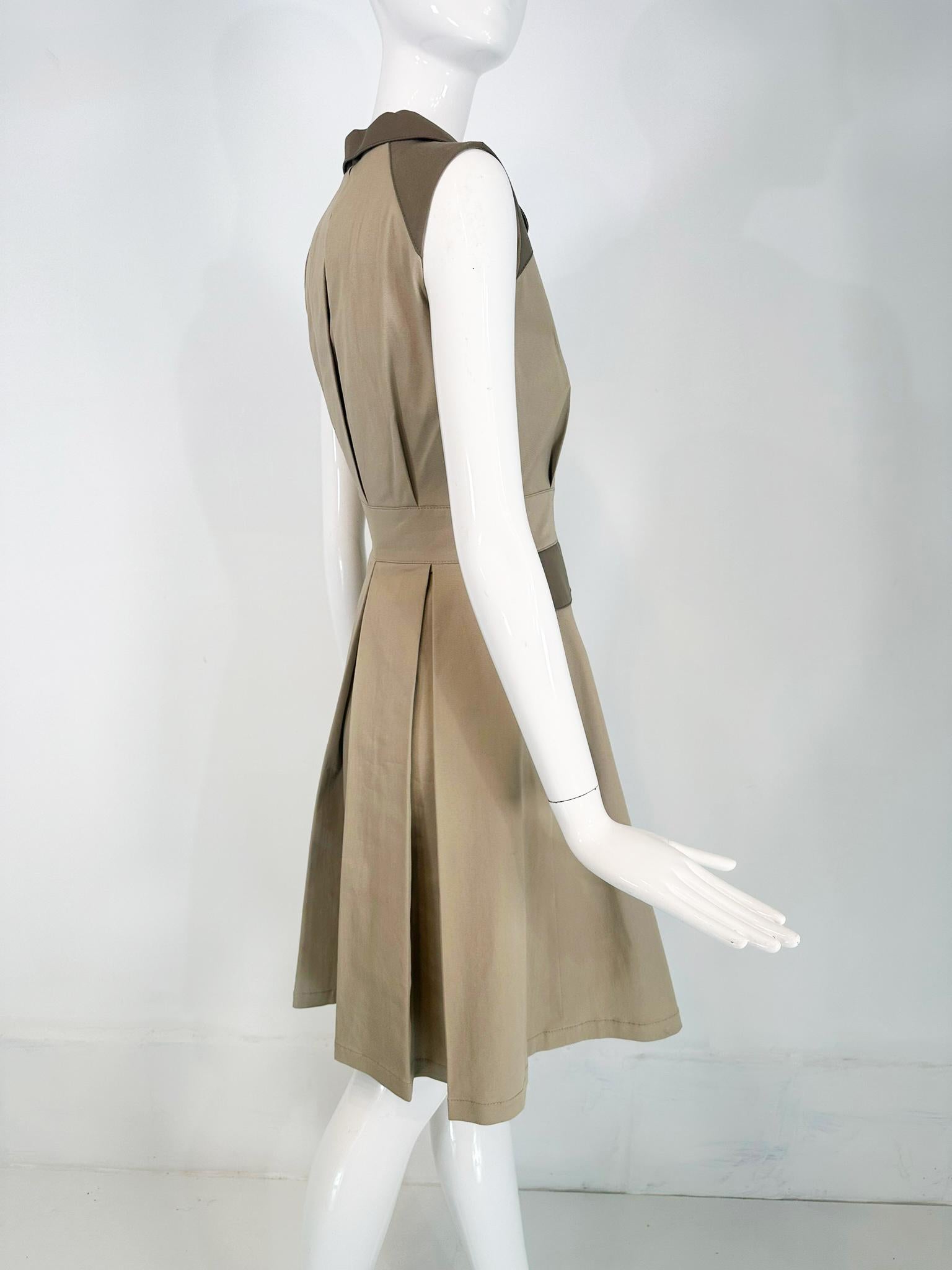 Oscar de la Renta Resort 2011 Two Tone Khaki Twill & Leather Safari Style Dress For Sale 4