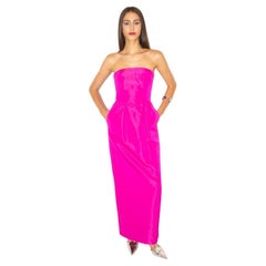 Oscar De La Renta Resort 2015 Neon Pink Silk Strapless Column Gown Emmy Awards