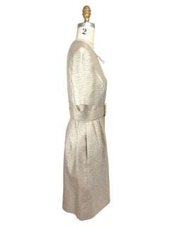 Oscar de la Renta Resort 2018 Metallic Gold Belted Cocktail Dress