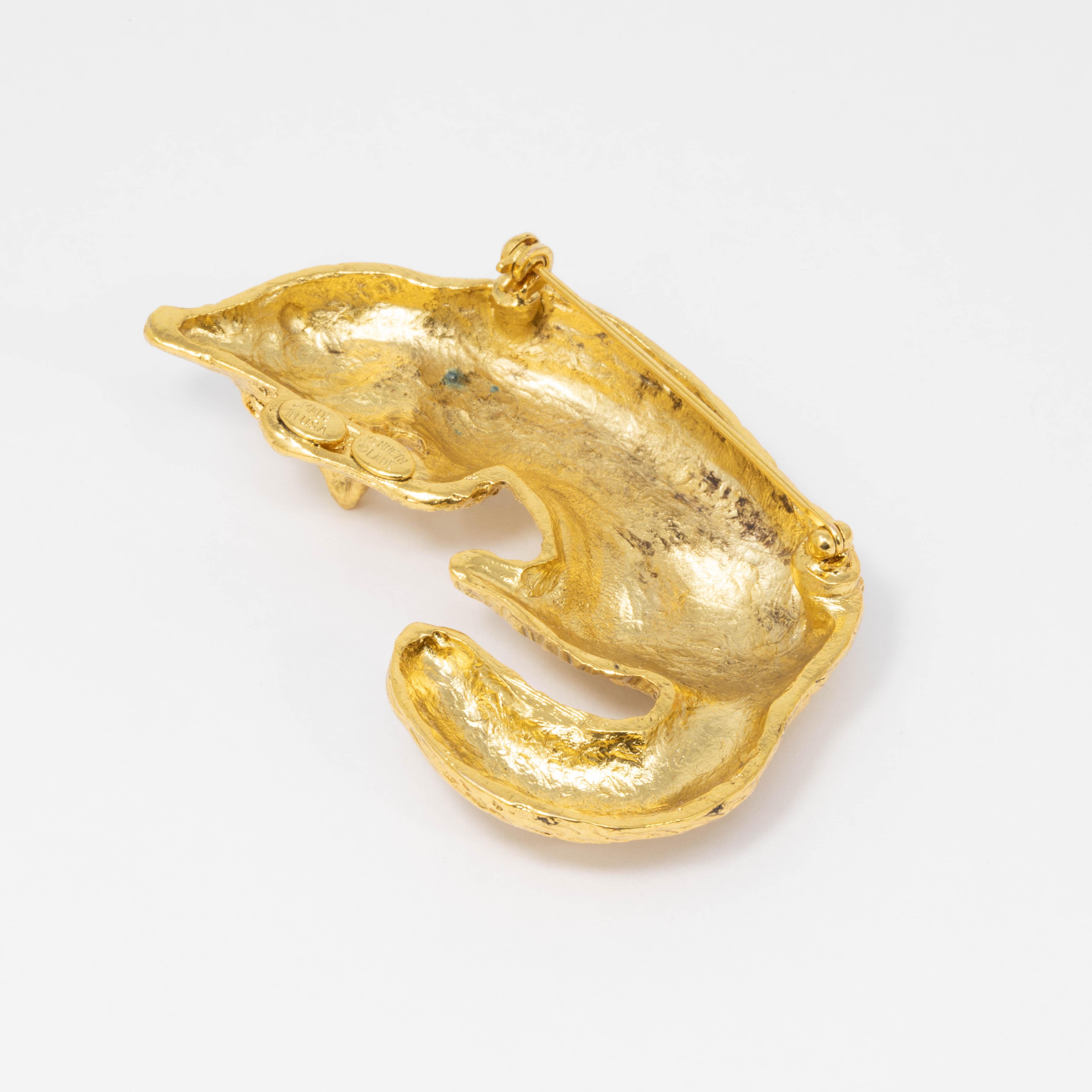 Modern KJL Kenneth Jay Lane  Resting Fox Pin Brooch in Gold For Sale