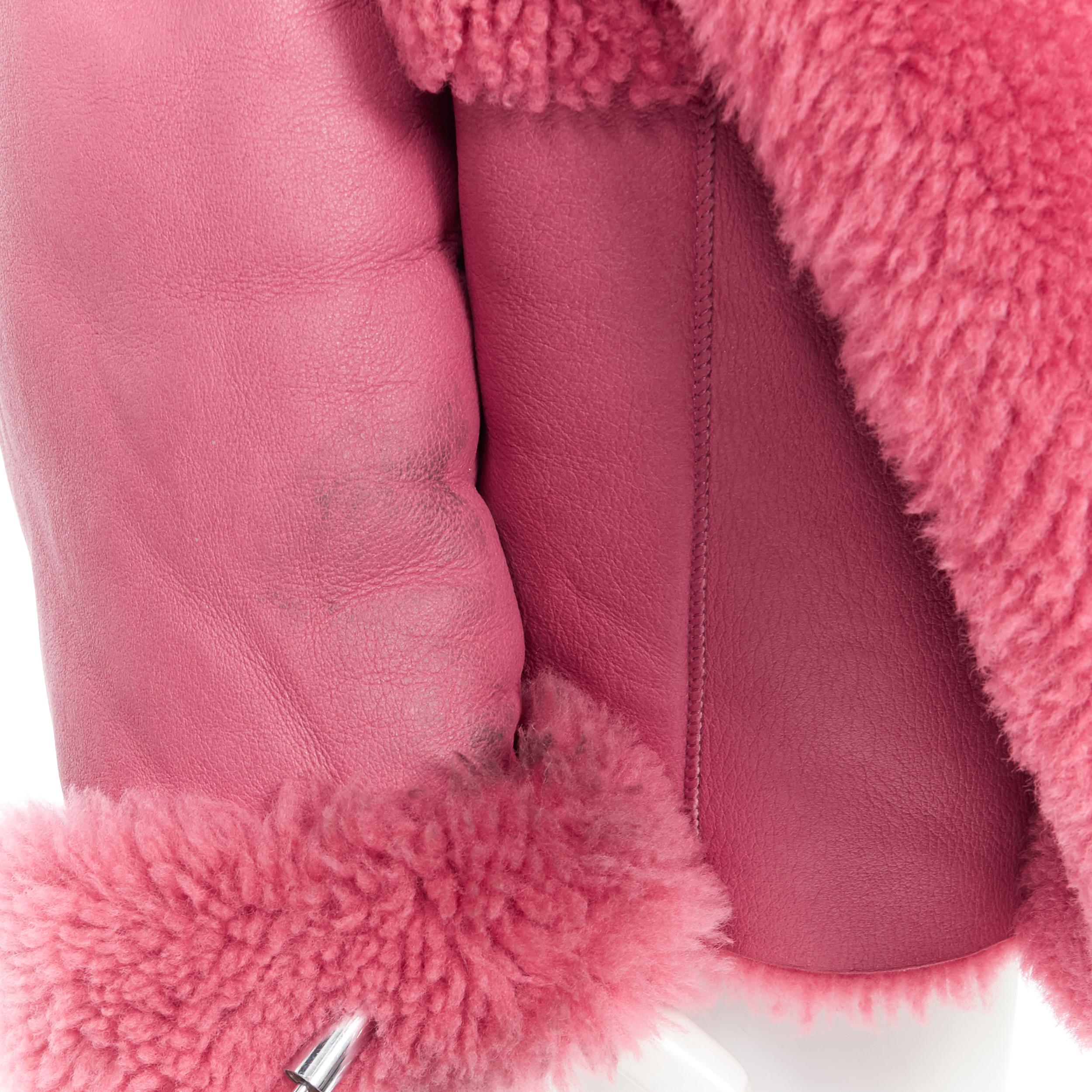 OSCAR DE LA RENTA reversible pink shearling leather oversized aviator coat 3