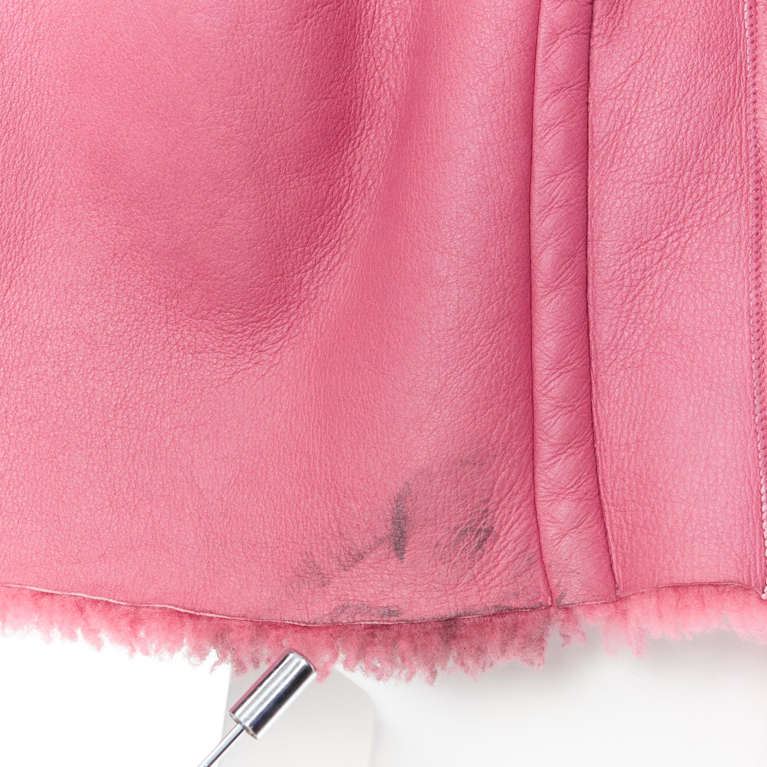 OSCAR DE LA RENTA reversible pink shearling leather oversized aviator coat 2