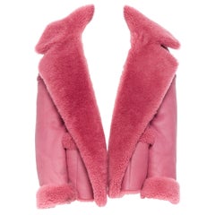 OSCAR DE LA RENTA reversible pink shearling leather oversized aviator ...