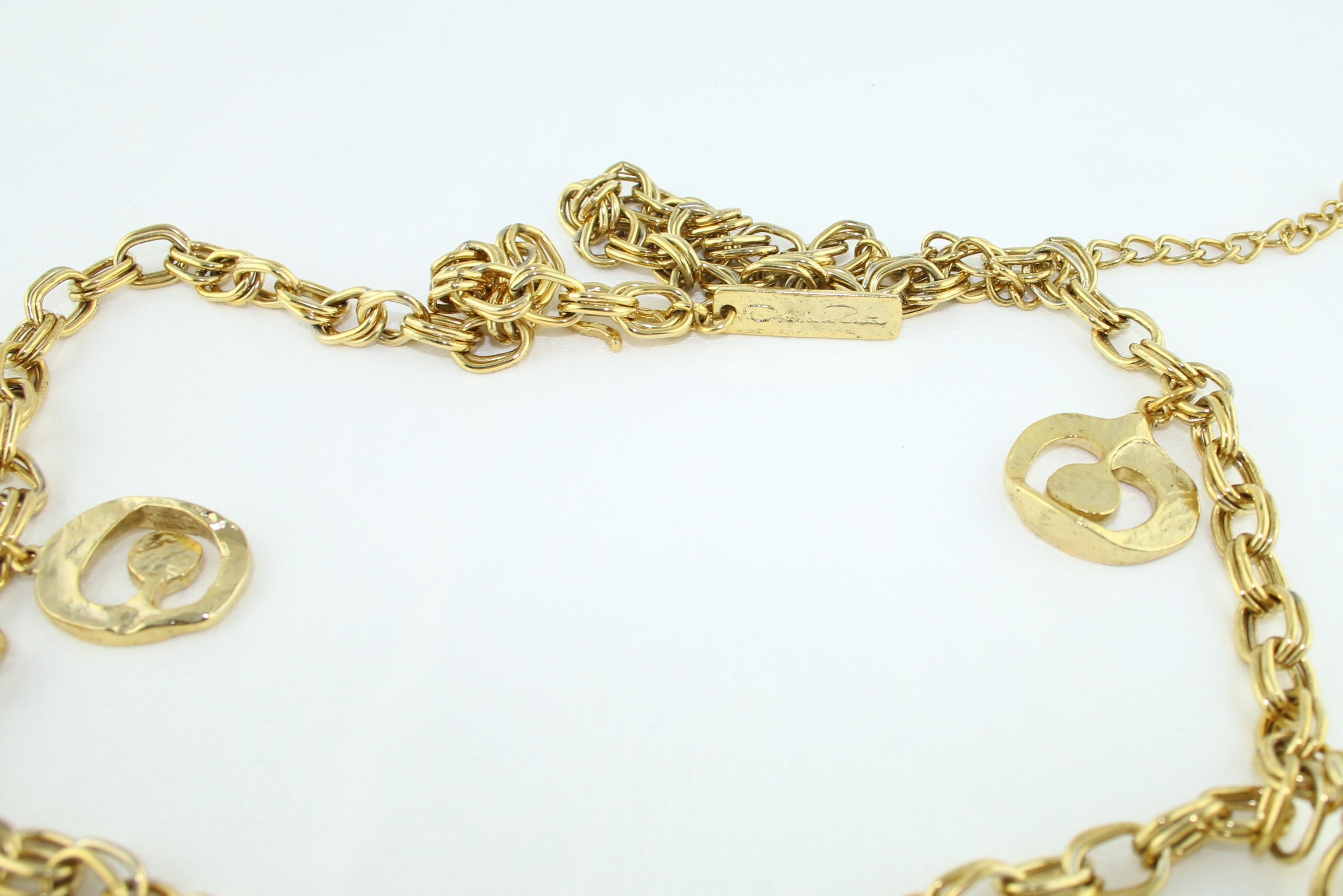 Contemporary Oscar De La Renta Roman Gold Tone Cross & Shield Necklace/Belt For Sale