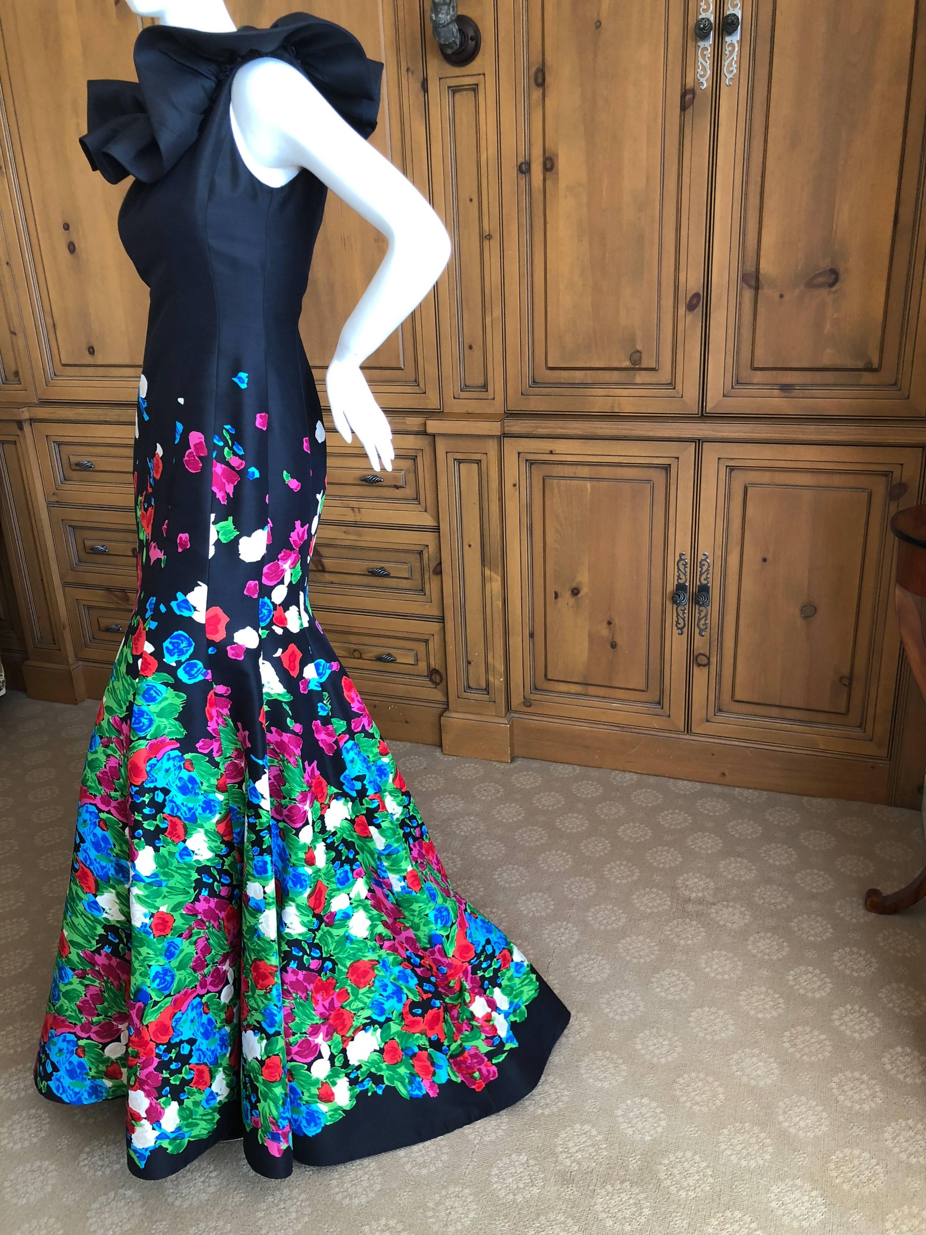 Women's Oscar de la Renta Romantic Vintage Floral Embellished Black Silk Mermaid Dress  For Sale