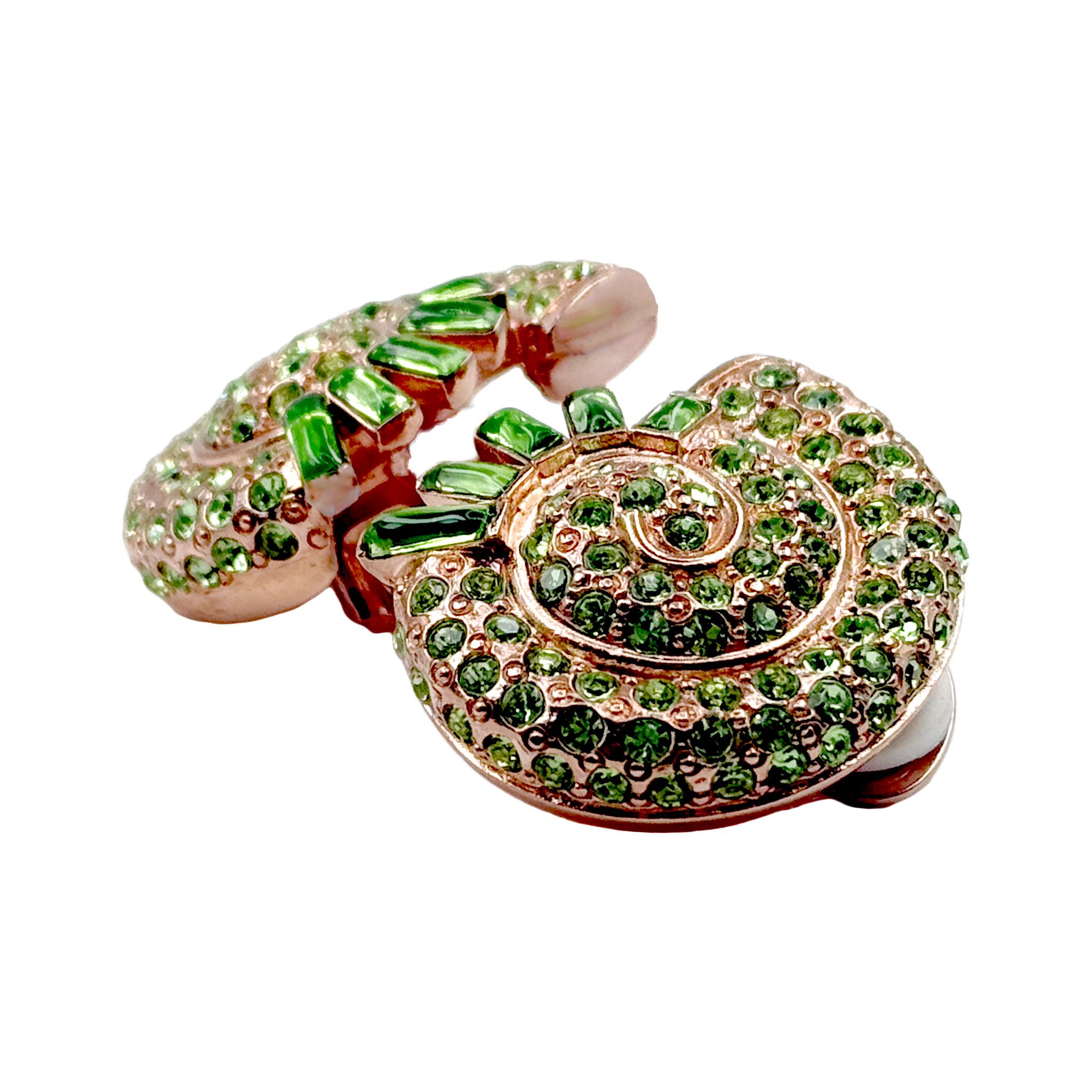 Oscar de la Renta Rose Gold Nautilus Clip-On Earrings with Peridot Crystals For Sale 4