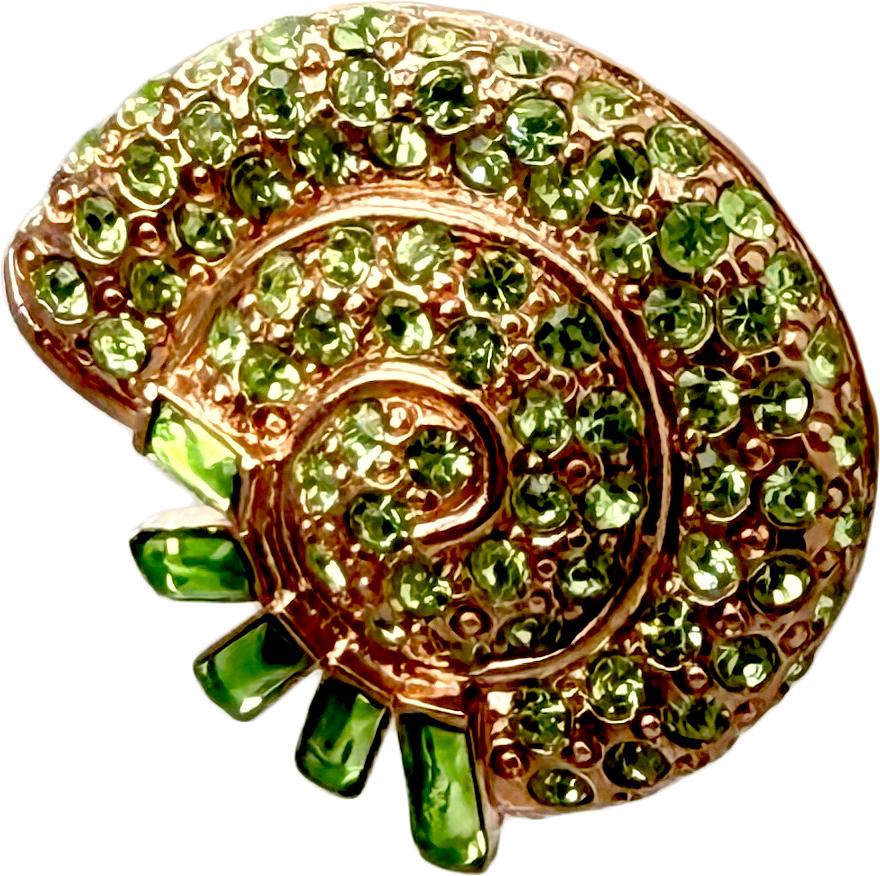 Women's Oscar de la Renta Rose Gold Nautilus Clip-On Earrings with Peridot Crystals For Sale