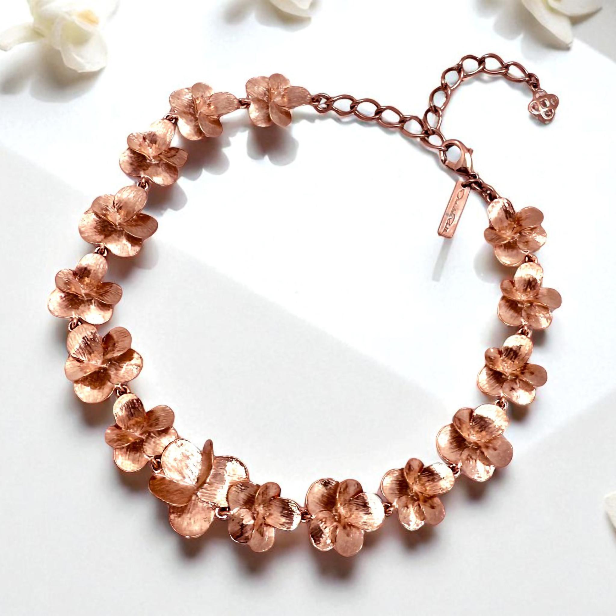 Oscar De La Renta Rose Gold Pansy Necklace Impressionistic Floral Design For Sale 3