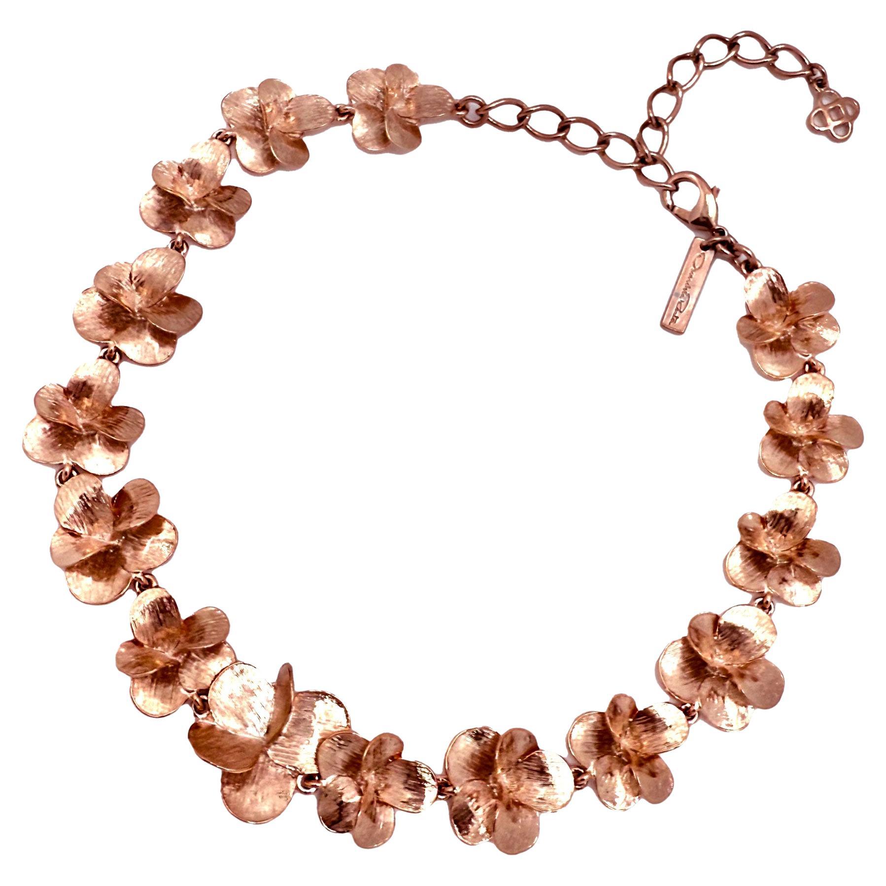 Oscar De La Renta Rose Gold Pansy Necklace Impressionistic Floral Design For Sale