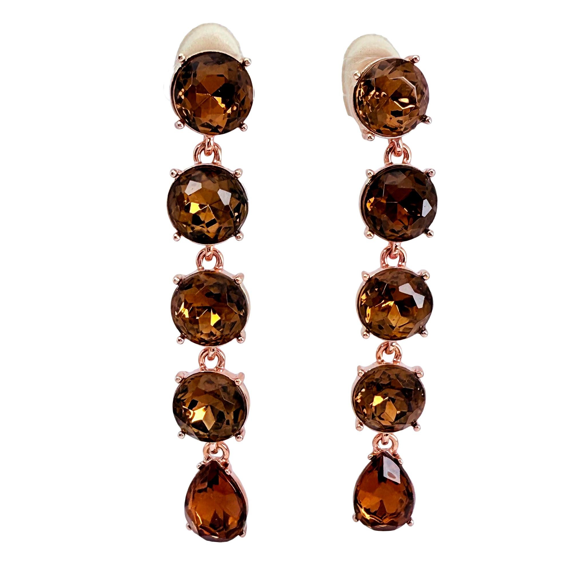 Oscar De La Renta Pendientes de gota de cristal de topacio ahumado en oro rosa Contemporáneo en Nuevo estado para la venta en Santa Monica, CA