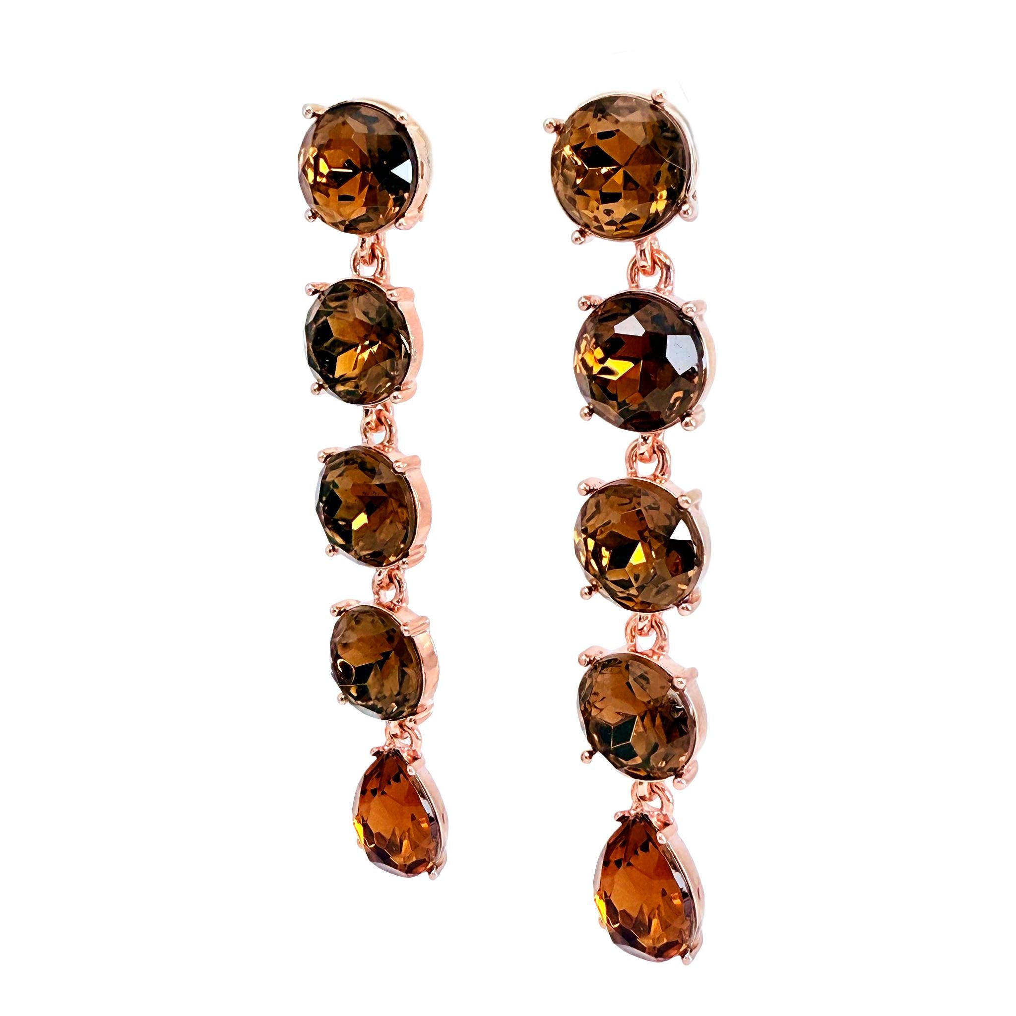 Oscar De La Renta Pendientes de gota de cristal de topacio ahumado en oro rosa Contemporáneo en venta 1