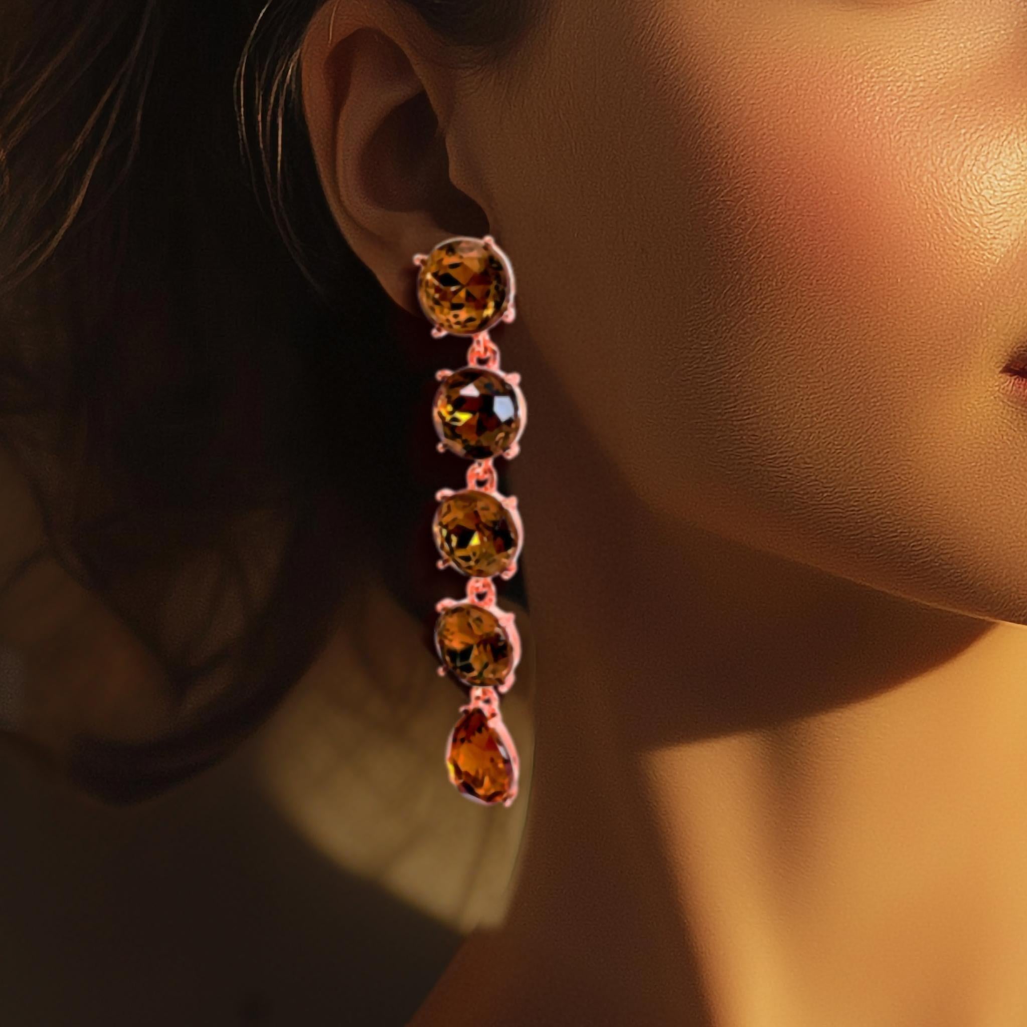 Oscar De La Renta Pendientes de gota de cristal de topacio ahumado en oro rosa Contemporáneo en venta 2