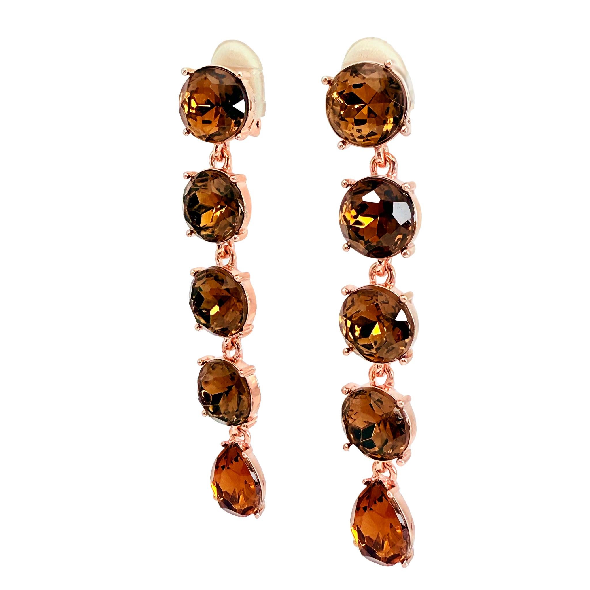Oscar De La Renta Pendientes de gota de cristal de topacio ahumado en oro rosa Contemporáneo en venta 4