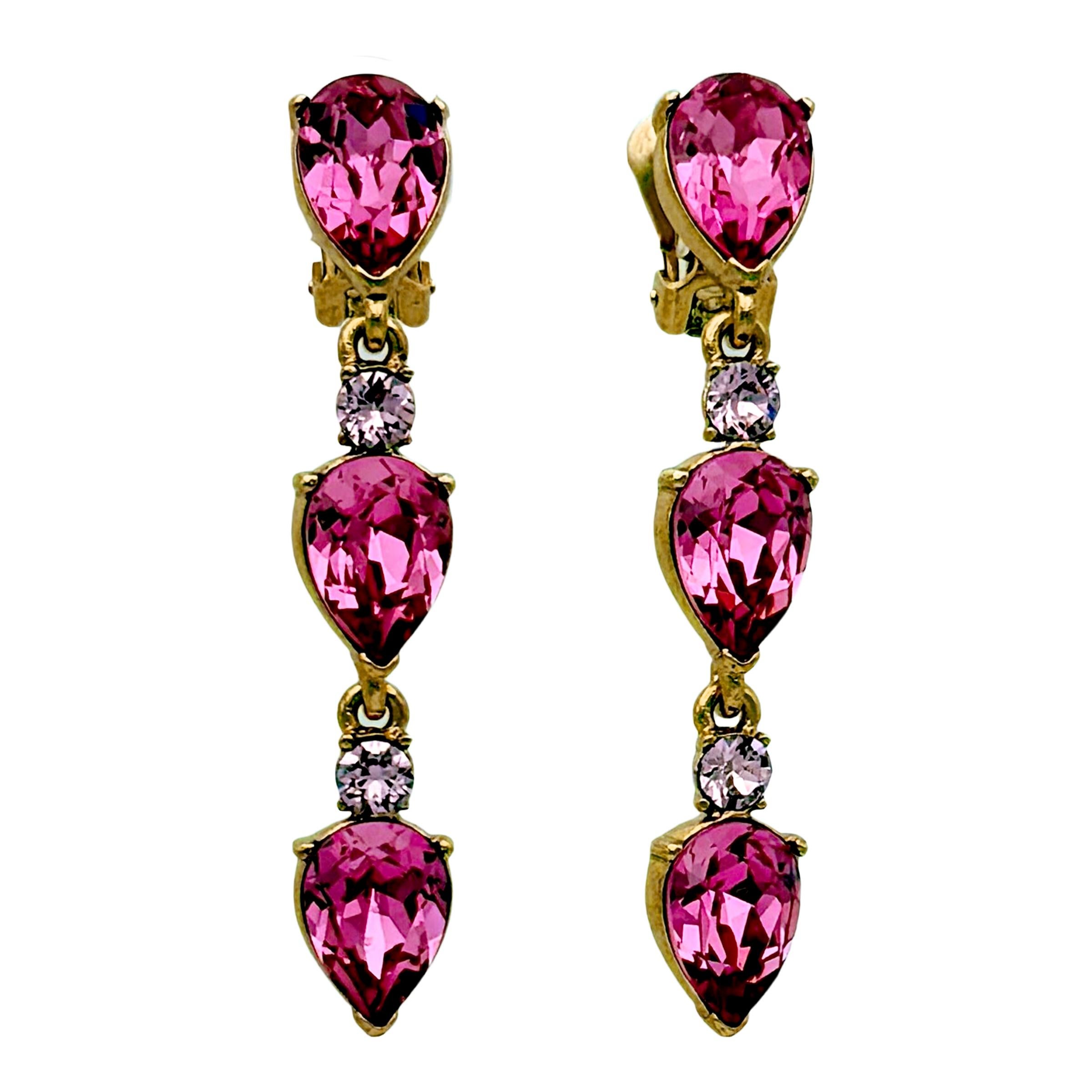 De las mujeres Oscar De La Renta Pendiente de clip con gota de cristal Swarovski rosa pera chapado en oro en venta