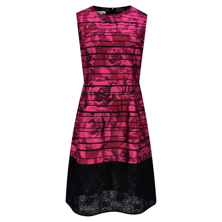 oscar de la renta lace print dress Oscar de la Renta Sleeveless Multi Floral Print Lace Day Dress