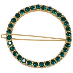 Oscar de la Renta Round Pave Green Crystal Dress/Hair Clip in Gold