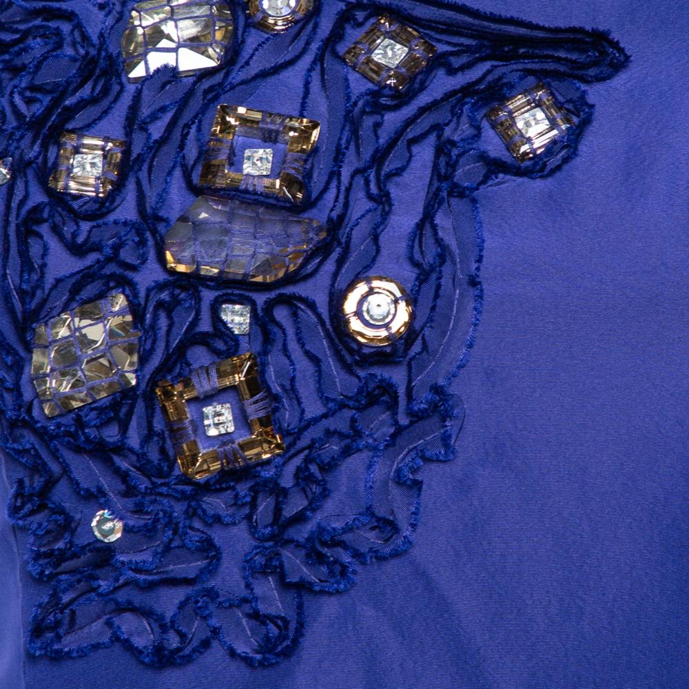 Women's Oscar de la Renta Royal Blue Embellished Silk Sleeveless Sheath Dress XS