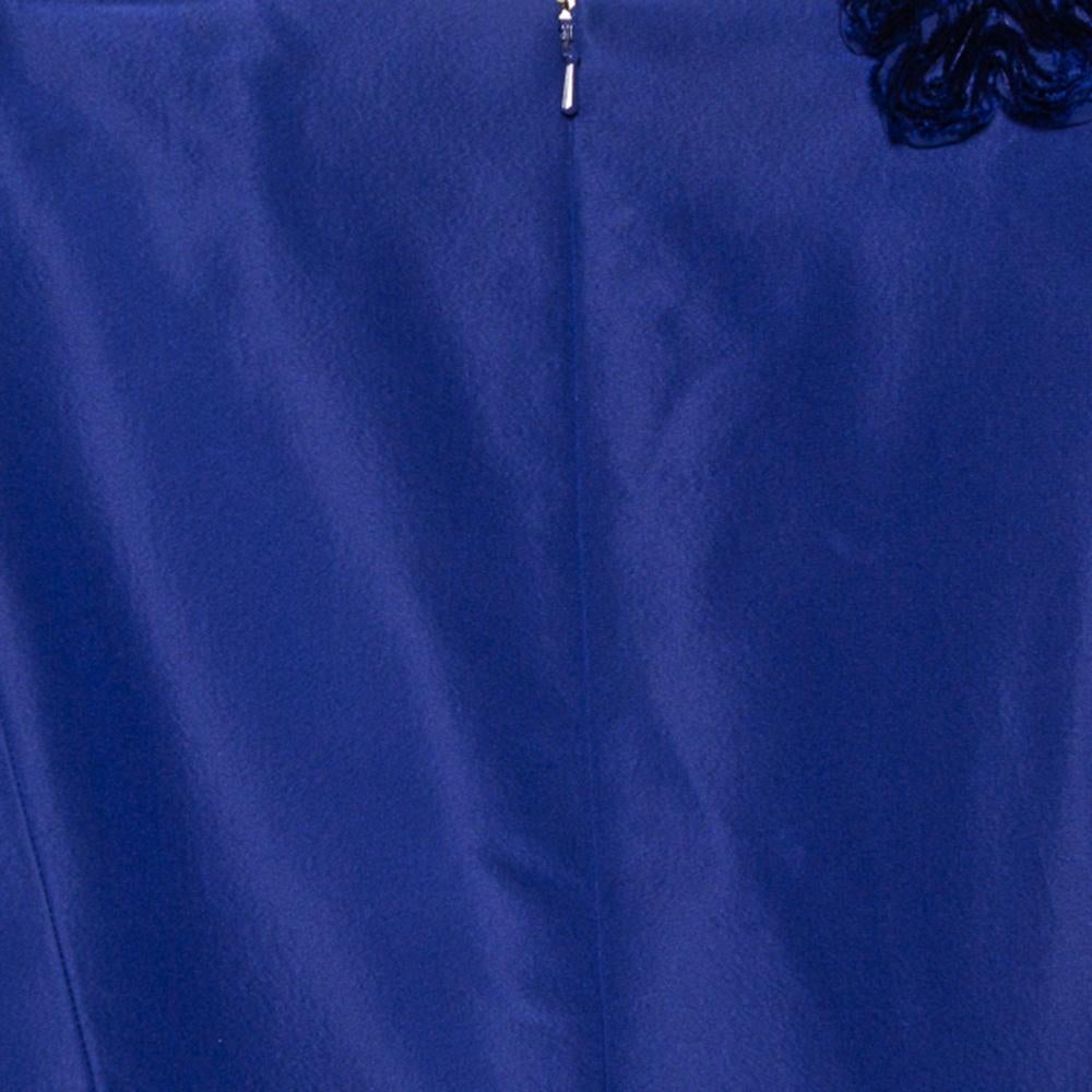 Oscar de la Renta Royal Blue Embellished Silk Sleeveless Sheath Dress XS 1