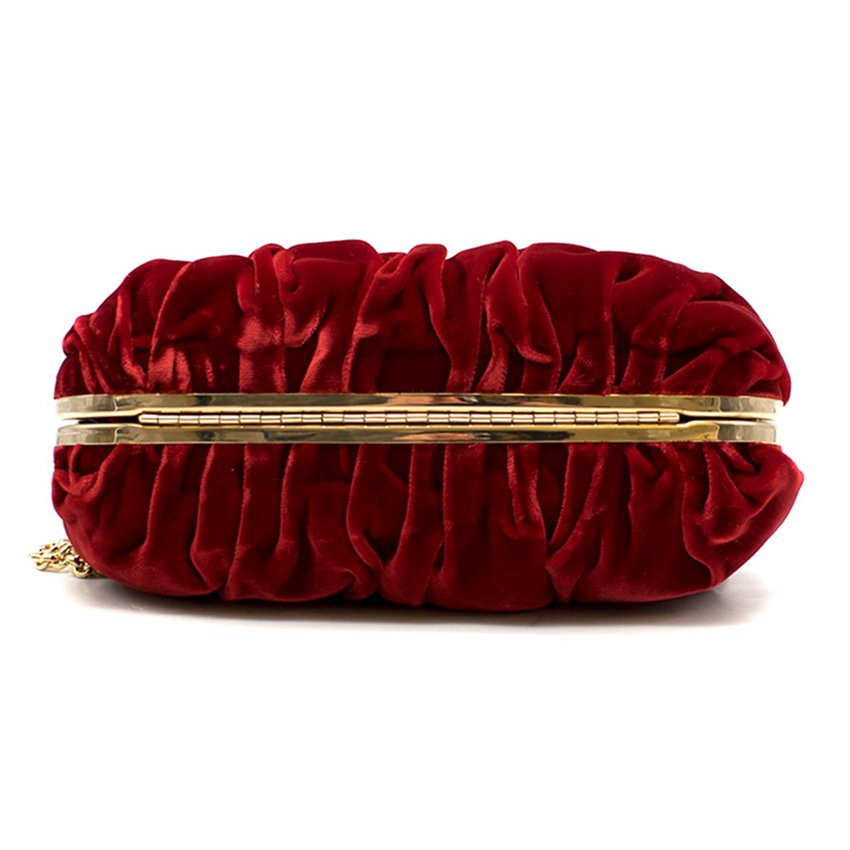 Oscar De La Renta Ruby Red Goa Velvet Clutch In Excellent Condition In London, GB