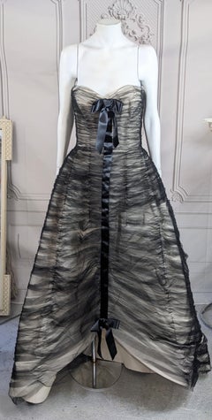 Oscar de la Renta Ruched Tulle and Satin Gown