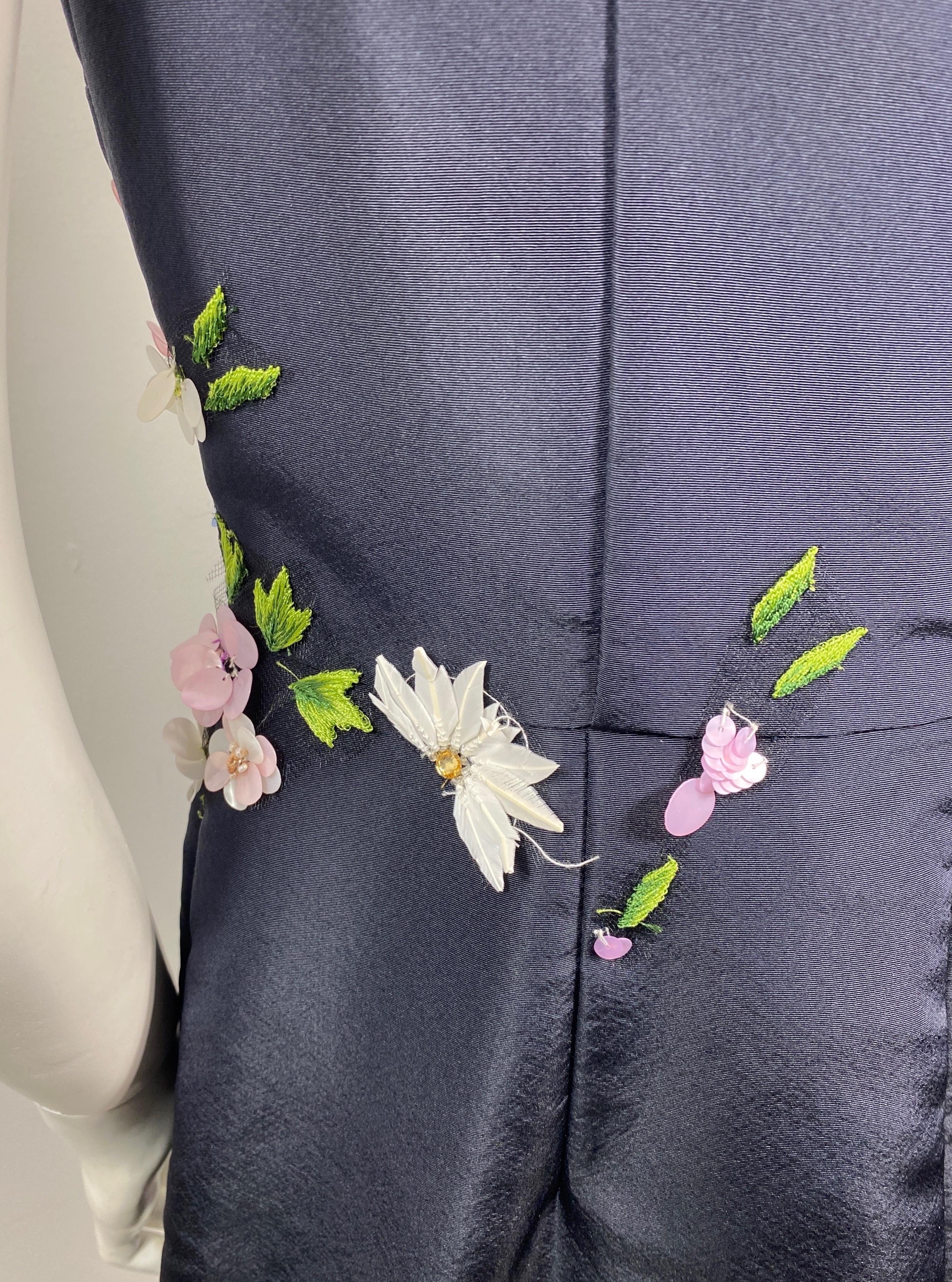 Oscar de la Renta Runway 2015 Spring Navy Silk Floral Applique Dress-Size 10 6