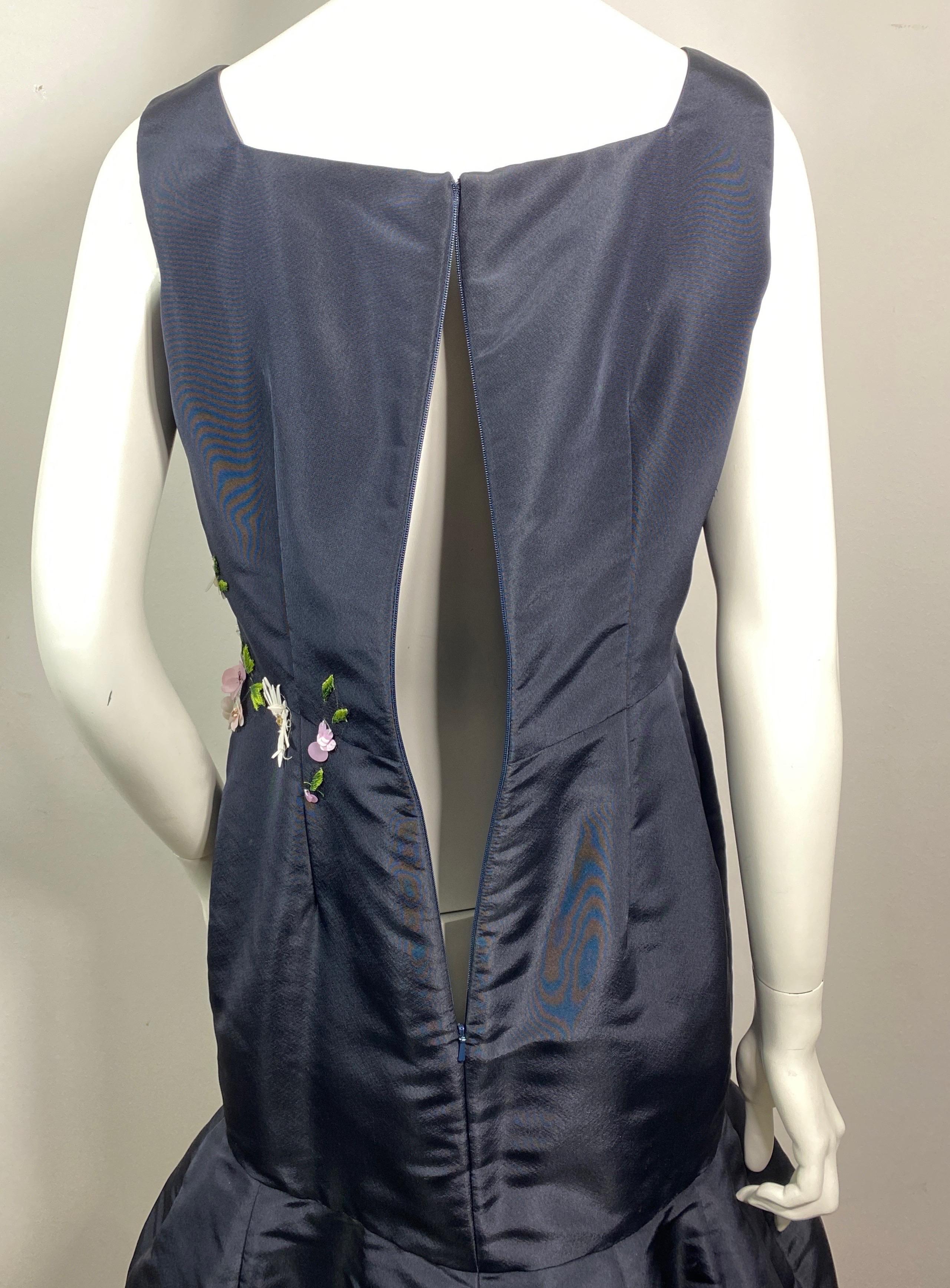 Oscar de la Renta Runway 2015 Spring Navy Silk Floral Applique Dress-Size 10 7