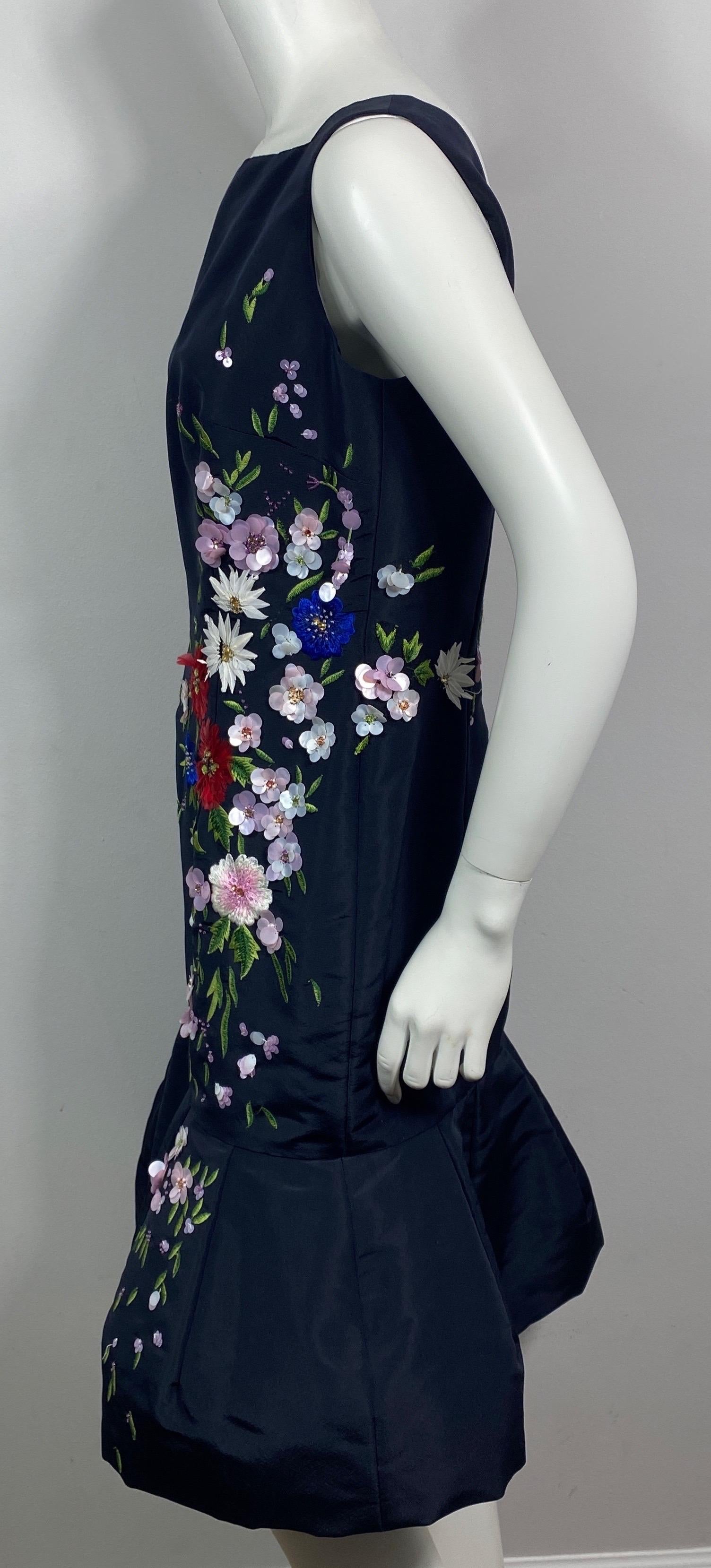 Oscar de la Renta Runway 2015 Spring Navy Silk Floral Applique Dress-Size 10 4
